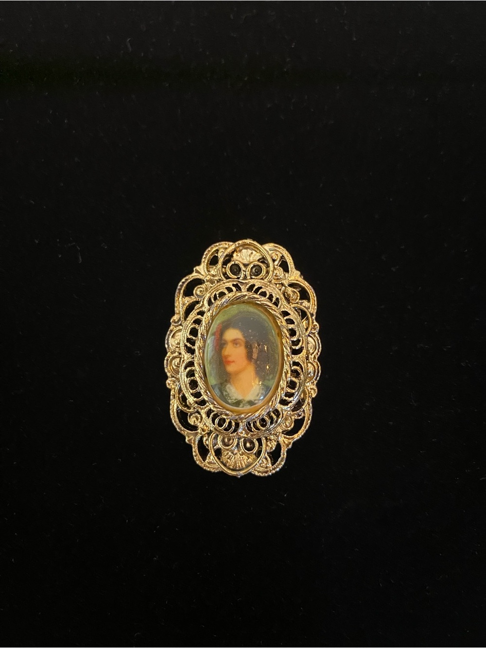 Gold Filigree Portrait Brooch - Classic Black and Gold Accent